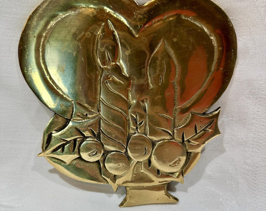 Vintage Brass Christmas Candle Trivet Wall Hanging