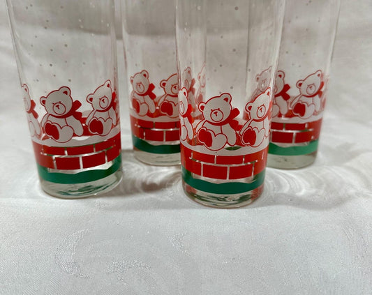 Vintage Christmas Bear Glasses – Set of 4